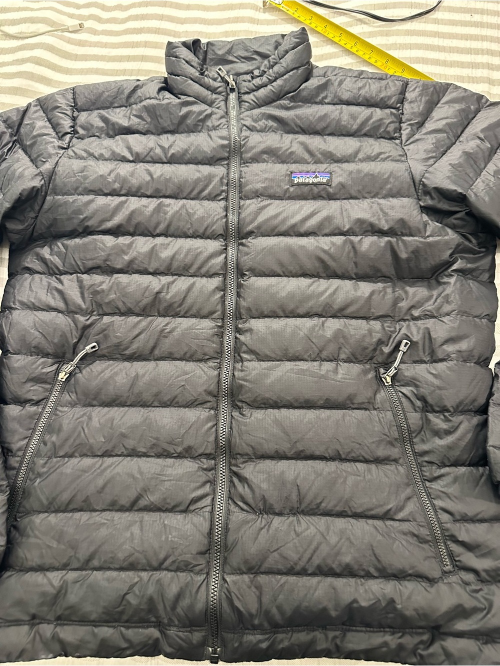 Patagonia Men’s Black Puffer Jacket with Purple & Blue Logo Accents Medium